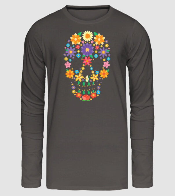 Craniu cu Flori model gri închis pe tricou