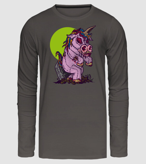 Zombie unicorn model gri închis pe tricou