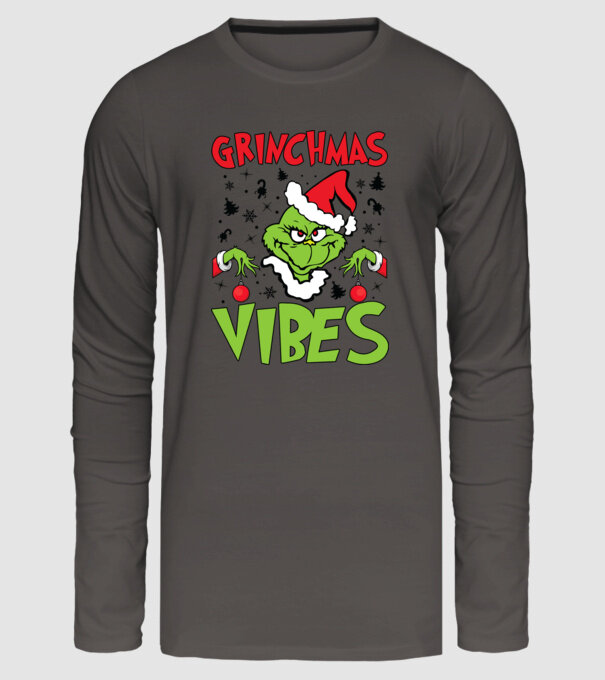 Grinchmas Vibes - Grinch model gri închis pe tricou