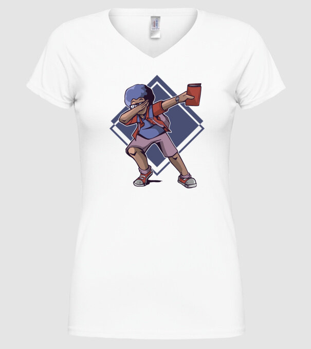 Student afro model alb pe tricou