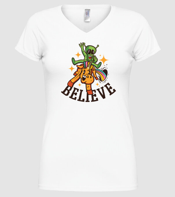 Unicorn Alien model alb pe tricou