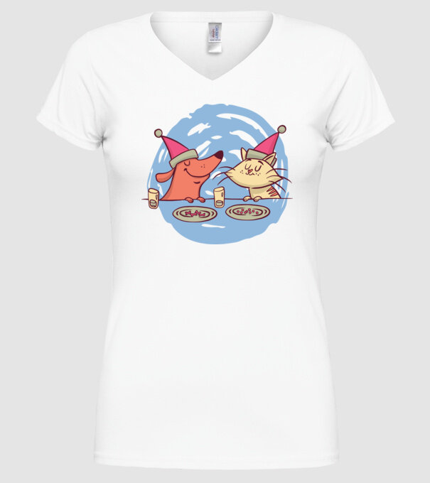 Petrecere de Crăciun animale model alb pe tricou