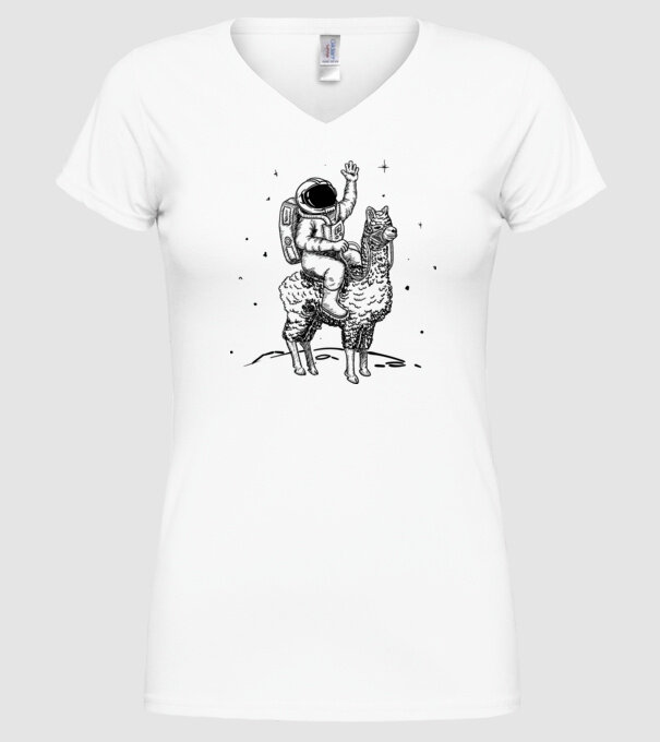 Alpaca Astronaut model alb pe tricou