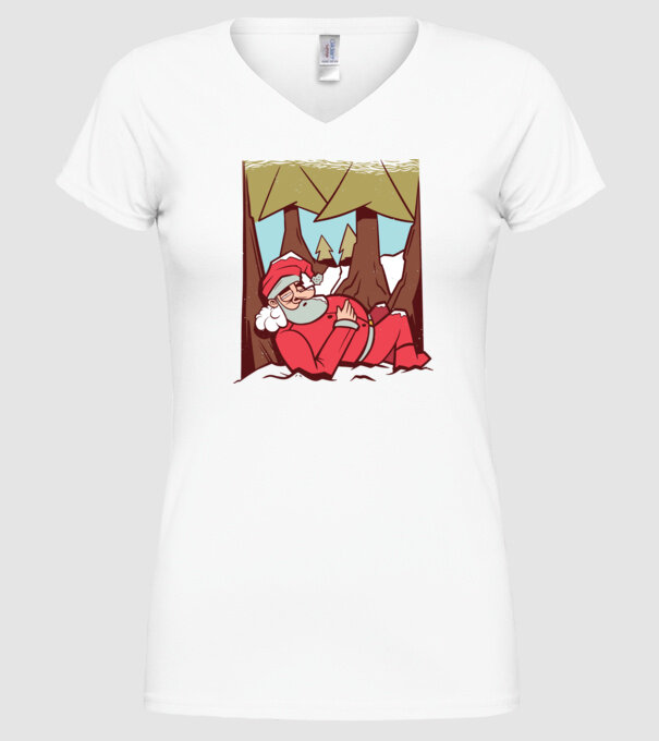 Moș Crăciun dormind model alb pe tricou