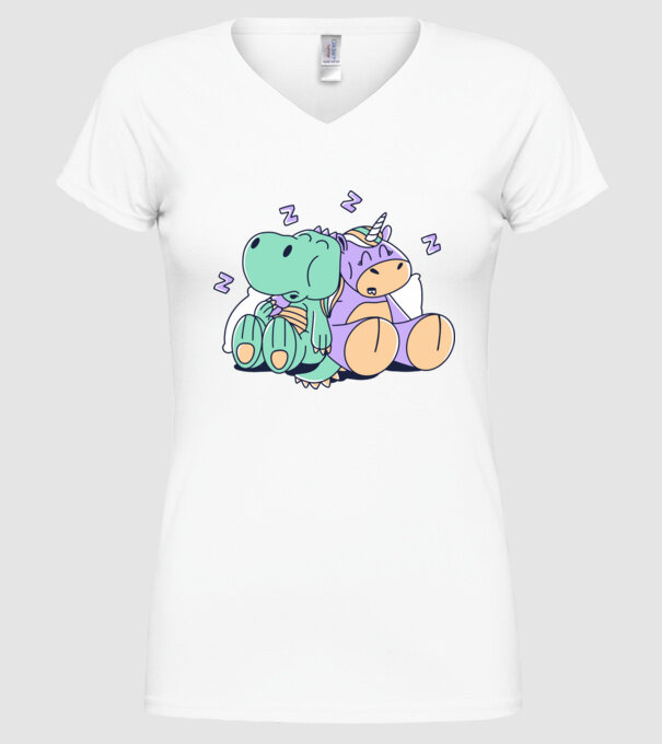 Unicorn adormit și T-rex model alb pe tricou