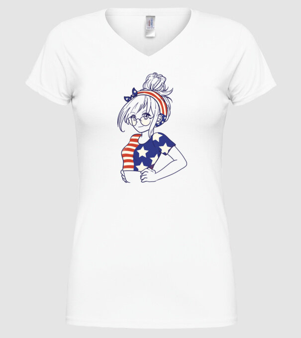fată Americană Anime model alb pe tricou