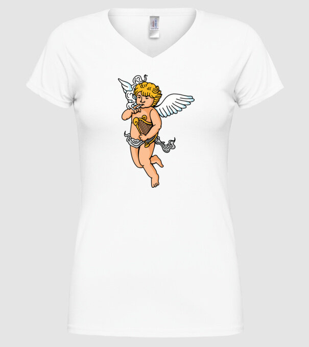 Înger cu Țigaretă model alb pe tricou