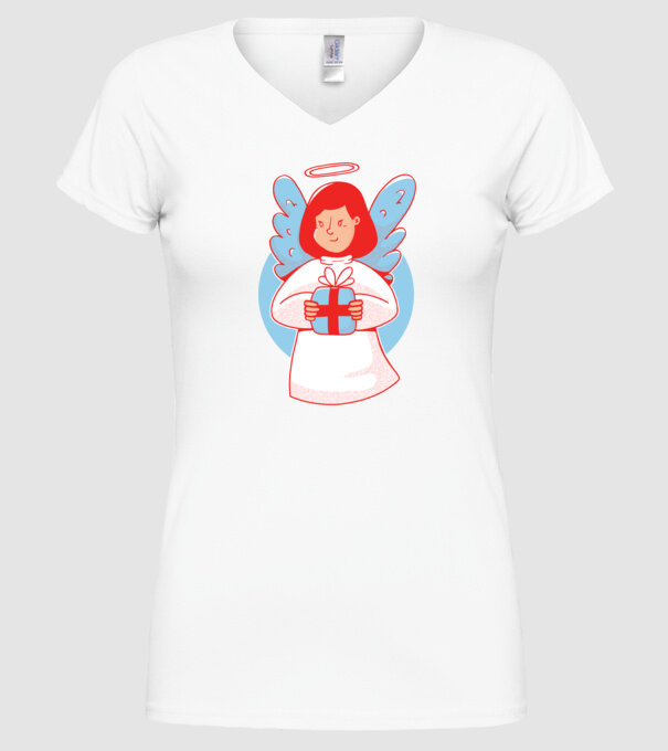 Înger cu un cadou model alb pe tricou
