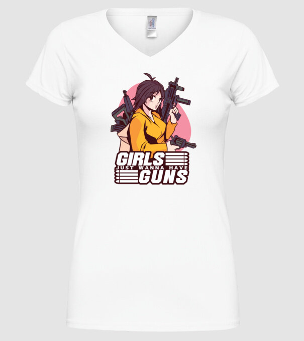 Anime fată cu armă model alb pe tricou