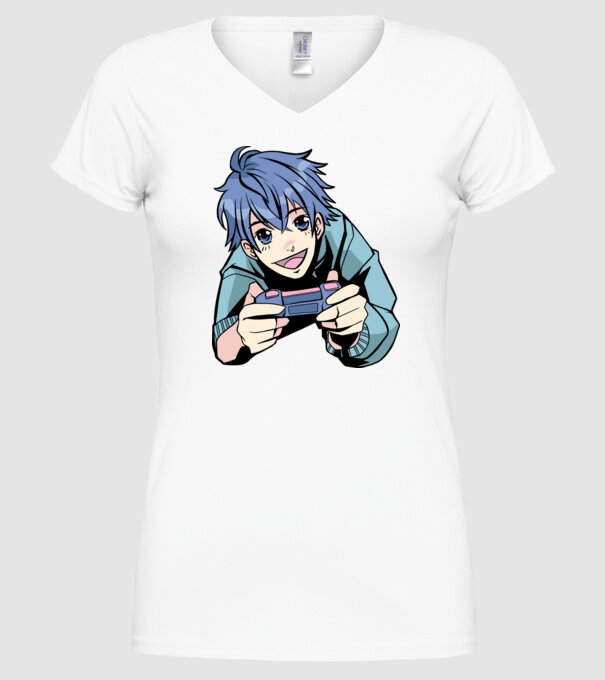 Anime băiat Gamer model alb pe tricou