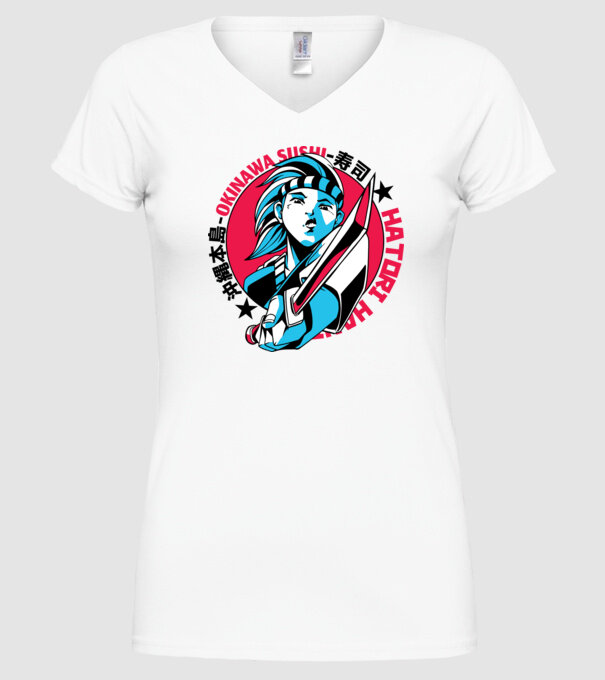 Fată Anime cu sabie model alb pe tricou