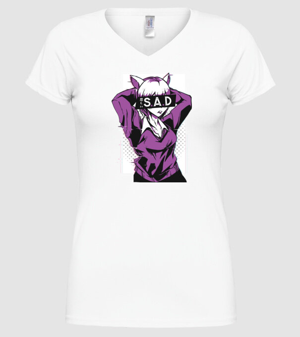 Anime fată tristă model alb pe tricou