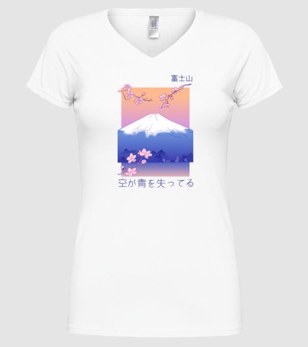 Anime Vaporwave munte model alb pe tricou