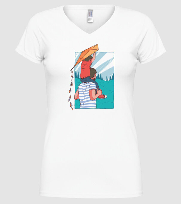 Tată-fiu înălțarea zmeului model alb pe tricou