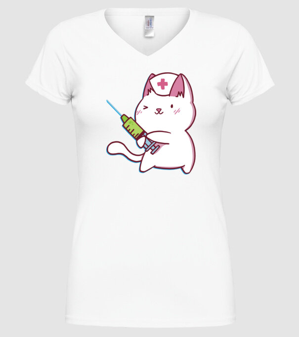 Pisică asistent medical cu vaccin model alb pe tricou