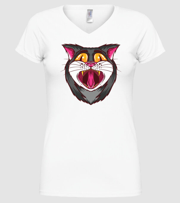 Pisică care cască model alb pe tricou