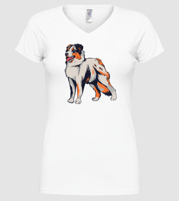 Câine ciobănesc Australian model alb pe tricou