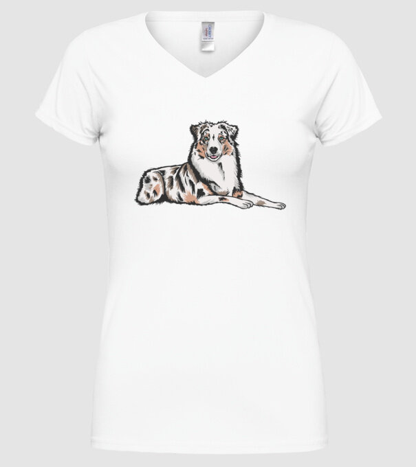 Câine ciobănesc Australian model alb pe tricou