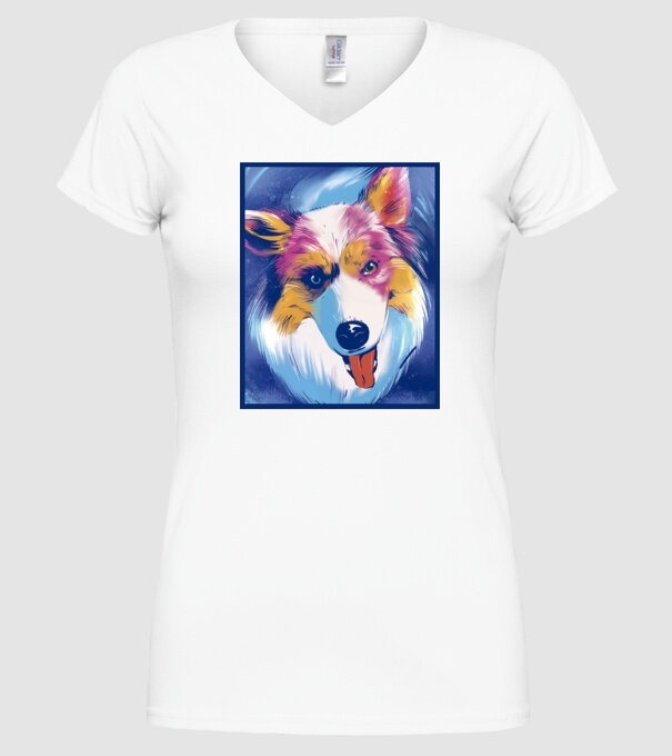 Câine ciobănesc australian model alb pe tricou