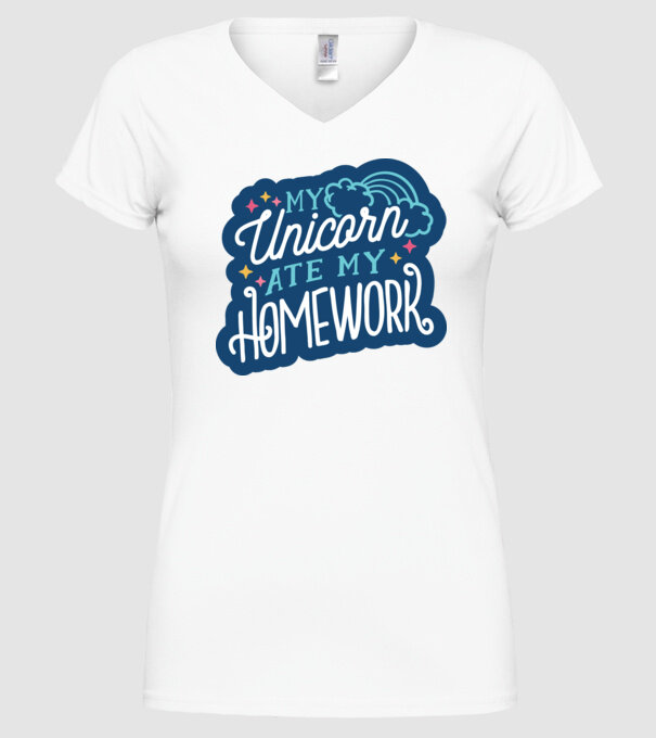 Unicornul meu mi-a mâncat tema de casă model alb pe tricou