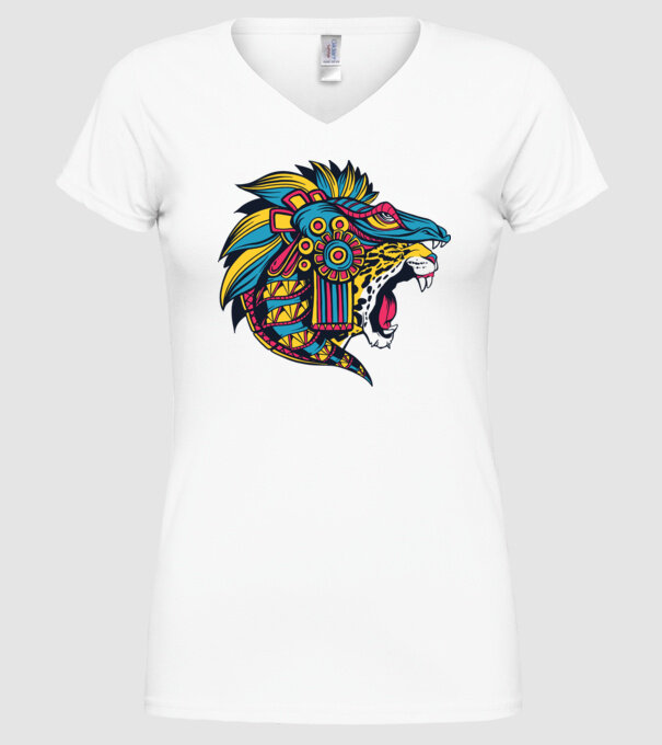 Aztec Jaguar model alb pe tricou