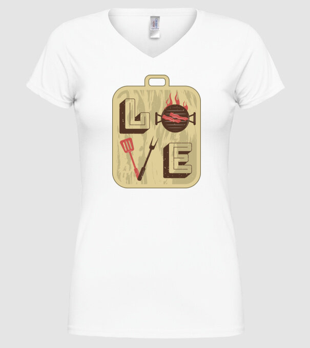 Dragoste BBQ model alb pe tricou