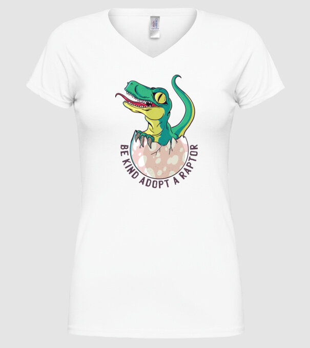 Be kind adopt a Raptor tricou cu dinozaur model alb pe tricou