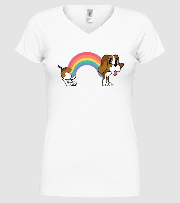 Beagle curcubeu model alb pe tricou