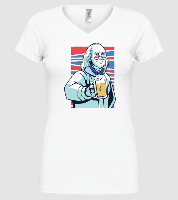 Benjamin Franklin Beer model alb pe tricou