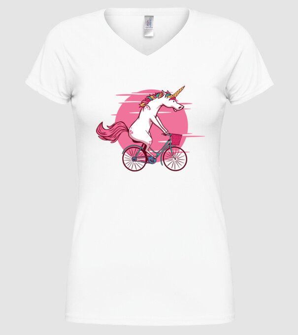 Unicorn cu bicicletă model alb pe tricou