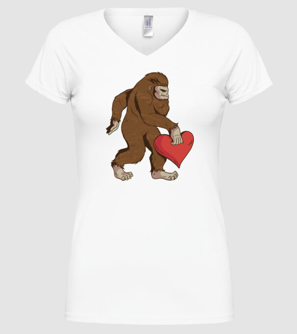 Bigfoot Yeti cu inimă model alb pe tricou