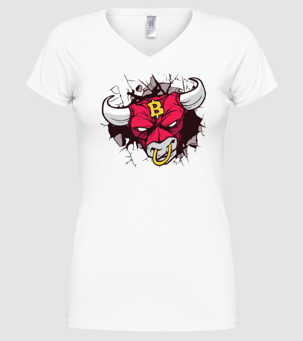 Taur Bitcoin model alb pe tricou