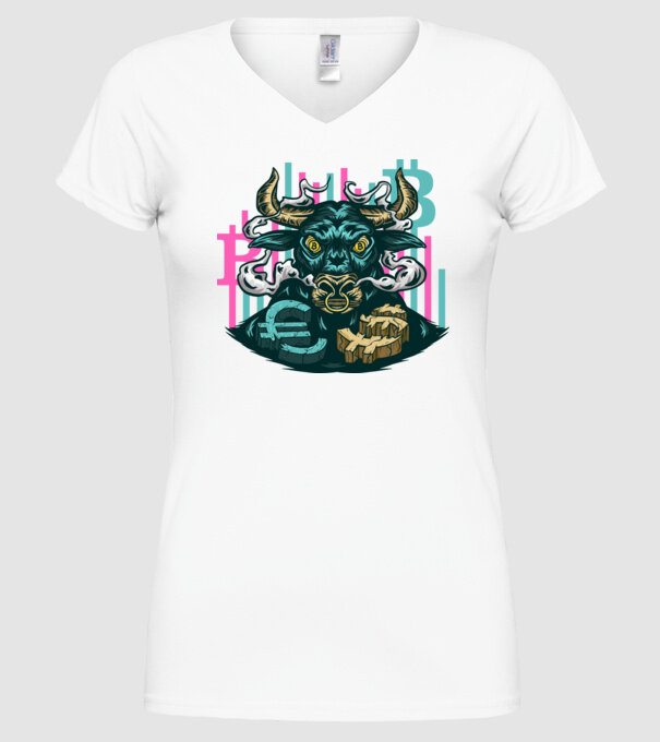 Taur Bitcoin model alb pe tricou