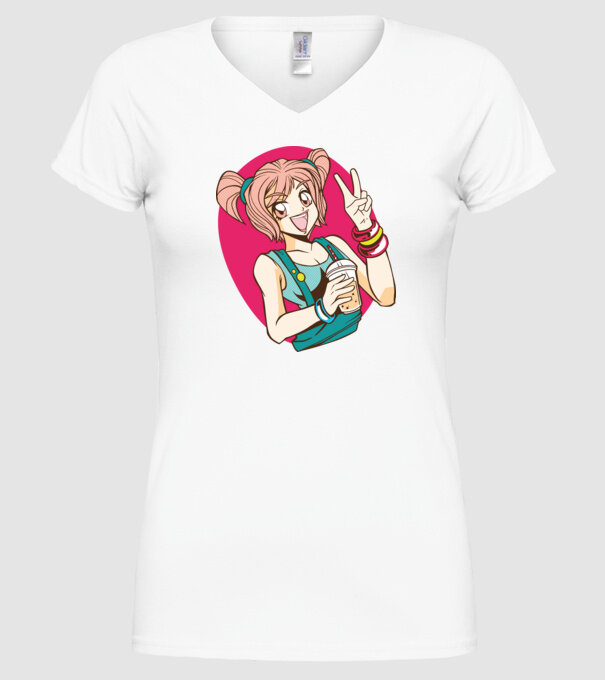 Bobba fată Anime model alb pe tricou