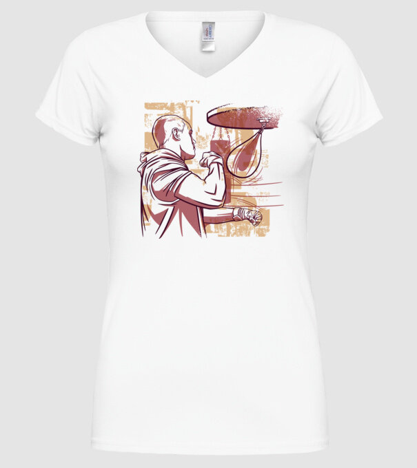 Pugilist model alb pe tricou