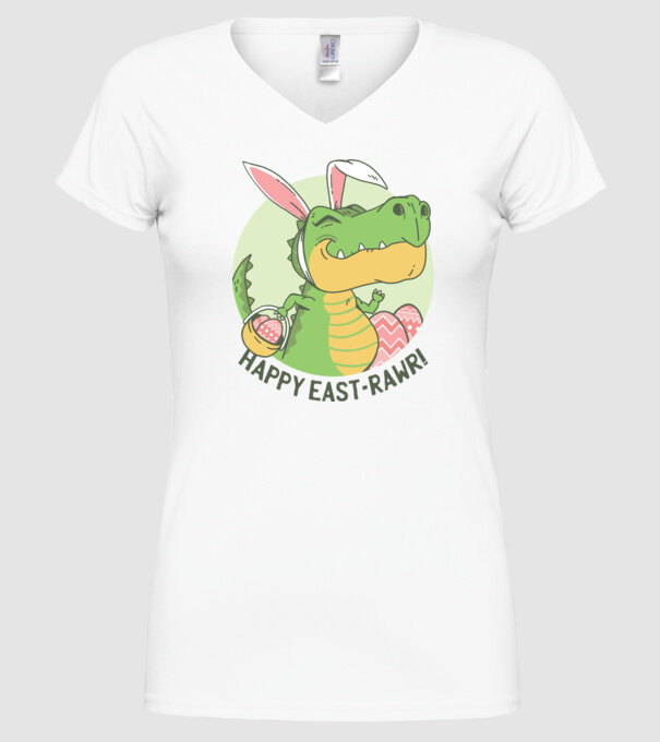 Paște Fericit tricou cu dinozaur model alb pe tricou