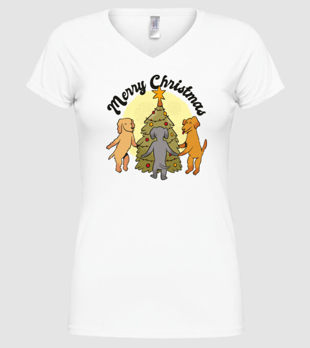 Crăciun fericit cu câine model alb pe tricou