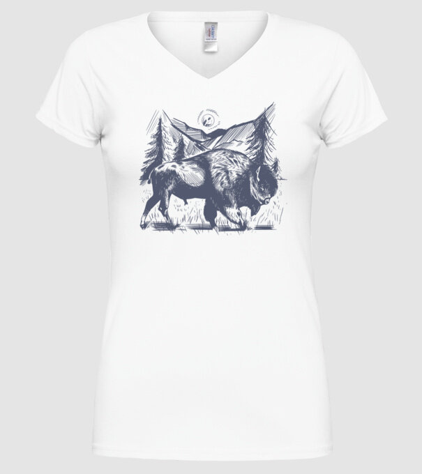 Bizon model alb pe tricou