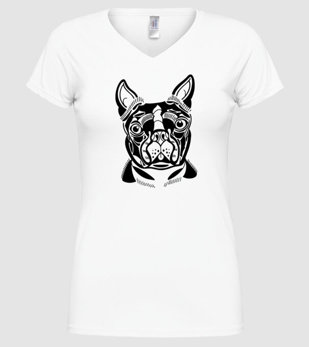 Câine Boston Terrier model alb pe tricou