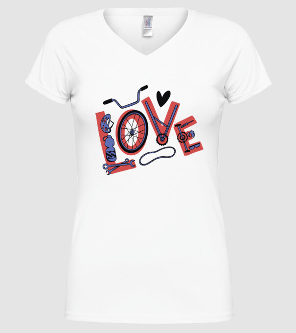 Love Bicicletă model alb pe tricou