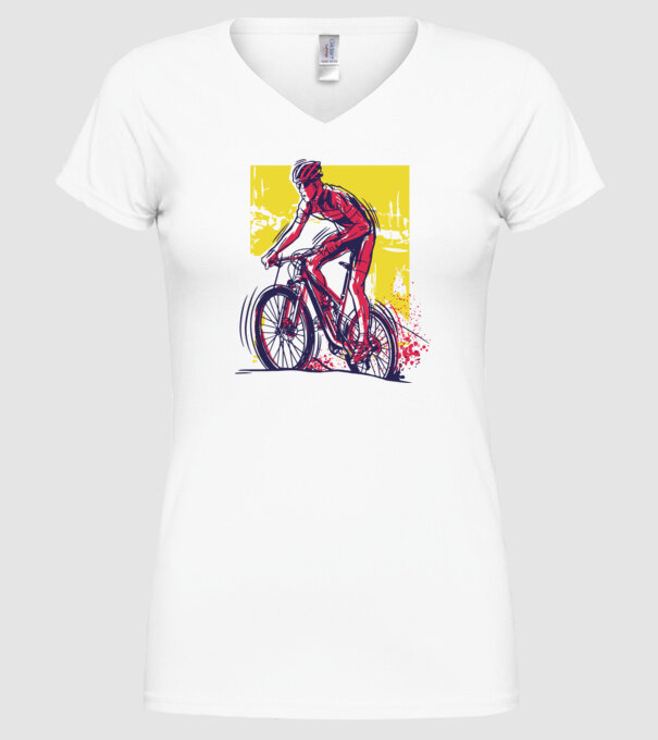 Ciclist model alb pe tricou