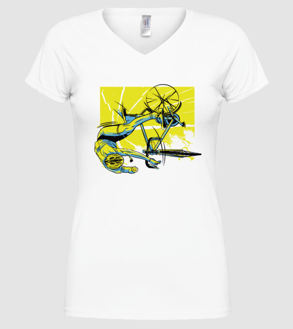 Cădere cu bicicletă model alb pe tricou