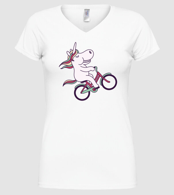 unicorn cu bicicletă model alb pe tricou