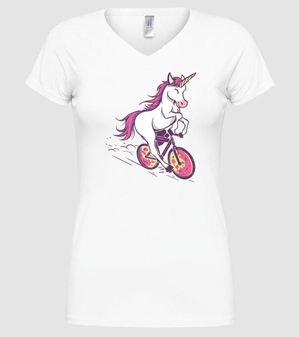 unicorn cu bicicletă model alb pe tricou