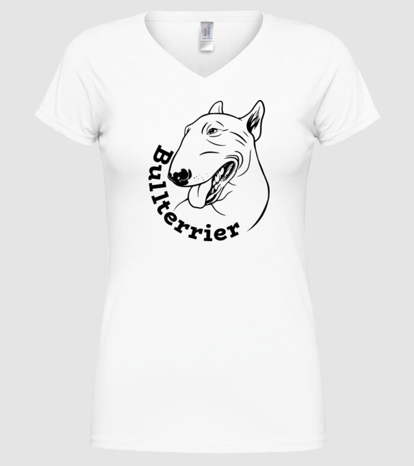 Bull Terrier model alb pe tricou