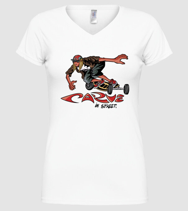 Carveboard Longboard model alb pe tricou
