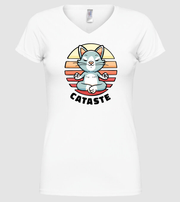 Pisică Cataste meditație model alb pe tricou