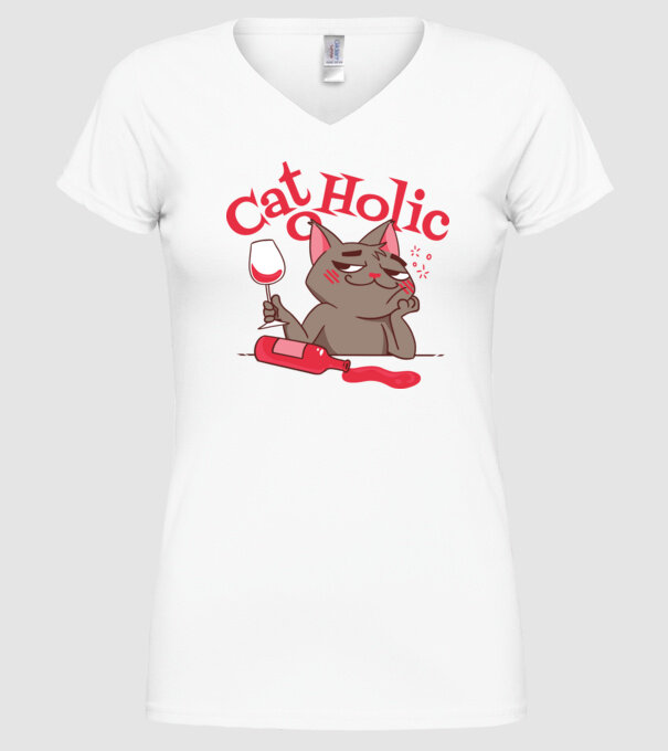 Catoholic - iubitor de pisici model alb pe tricou
