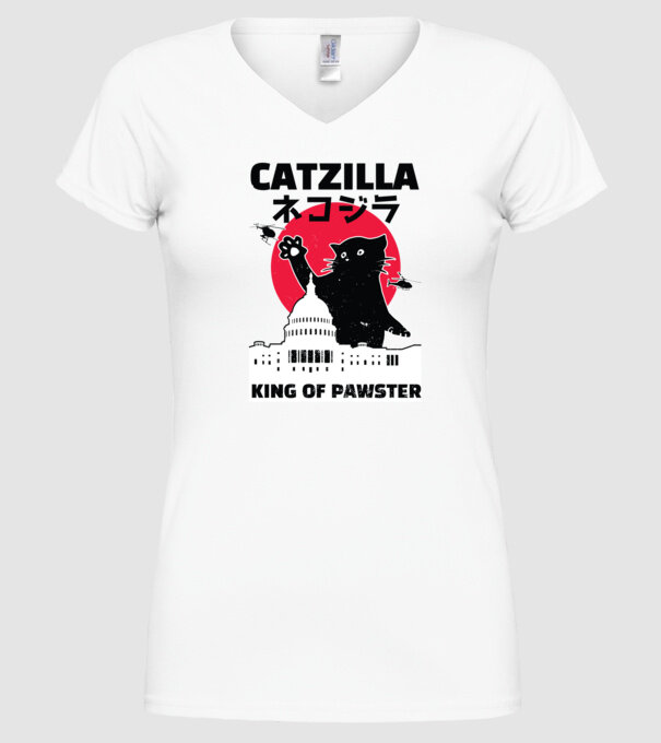 Catzilla - Pisică Godzilla model alb pe tricou