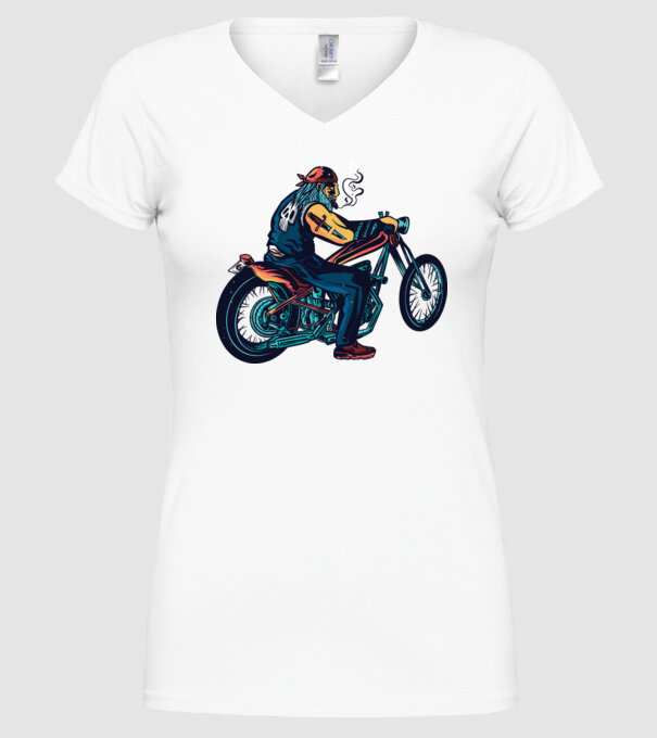 Motociclist Chopper model alb pe tricou